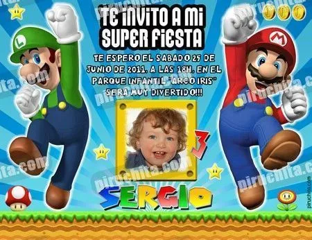 Invitación cumpleaños Mario Bros #03 con Foto