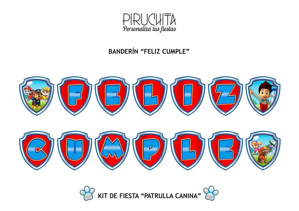 Decoración fiesta de cumpleaños La Patrulla Canina para imprimir Piruchita