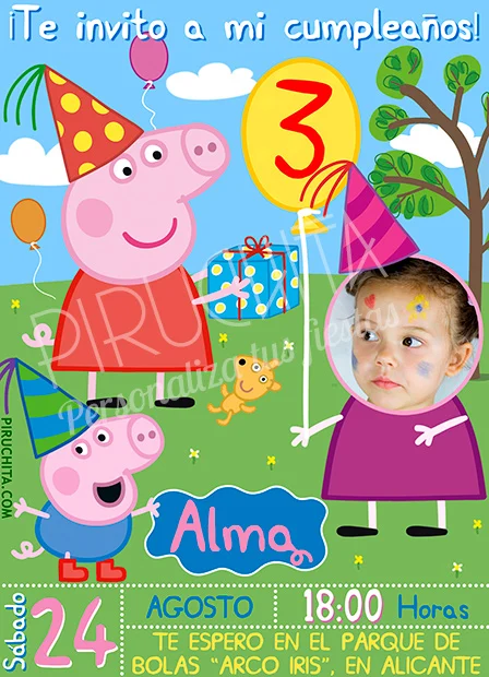 Departamento veneno Permeabilidad Invitación cumpleaños Peppa Pig #02 con Foto | Digital Imprimible Piruchita