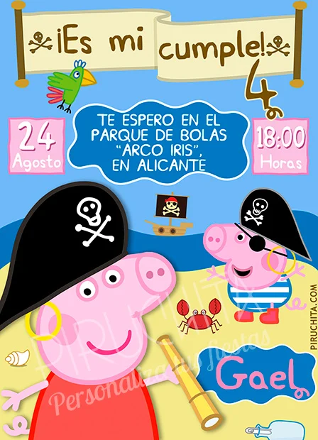 progenie Invertir Relativo Invitación cumpleaños Peppa Pig #04 | Digital Imprimible Piruchita