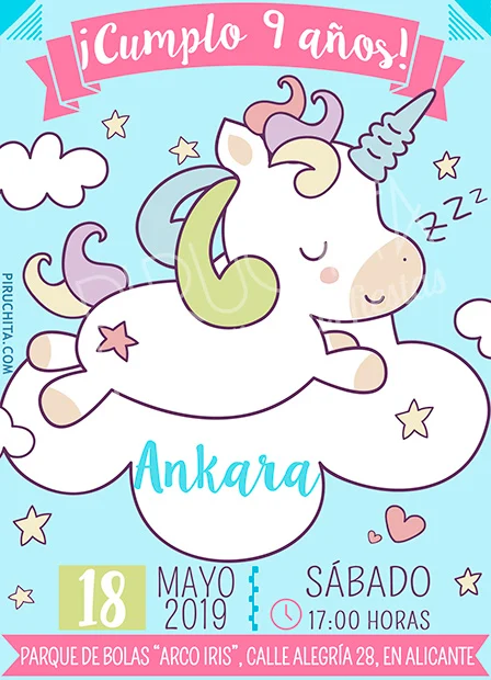 Invitación cumpleaños Unicornios #03