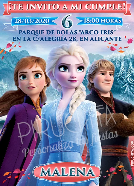 Invitación a una fiesta de cumpleaños con personajes de Frozen